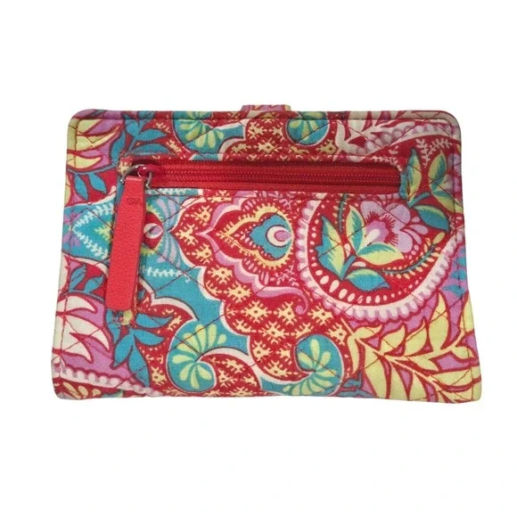 Vera Bradley Paisley in Paradise Wallet Floral Pink Blue Red Snap Closure - Picture 2 of 5